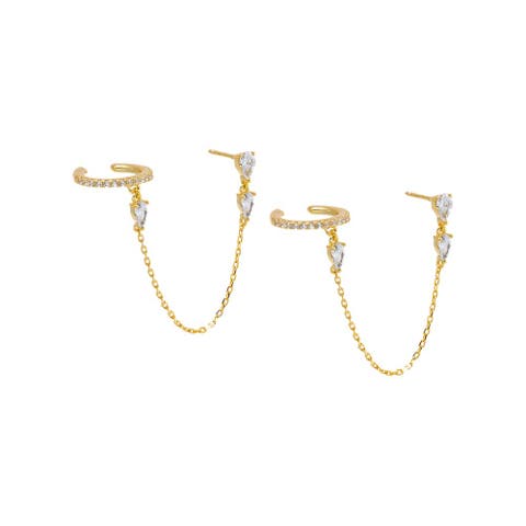 Multi CZ Chain Stud X Ear Cuff Earring