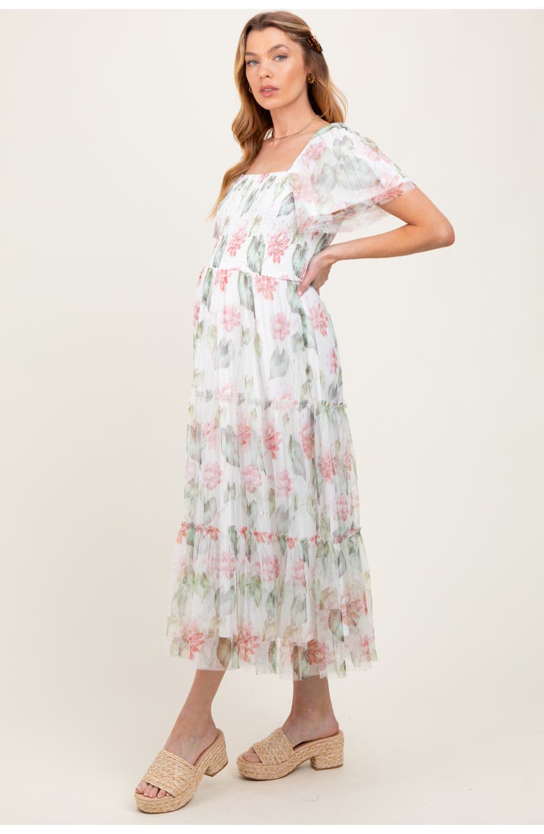 PinkBlush Floral Mesh Smocked Midi Dress, Alternate, color, 
