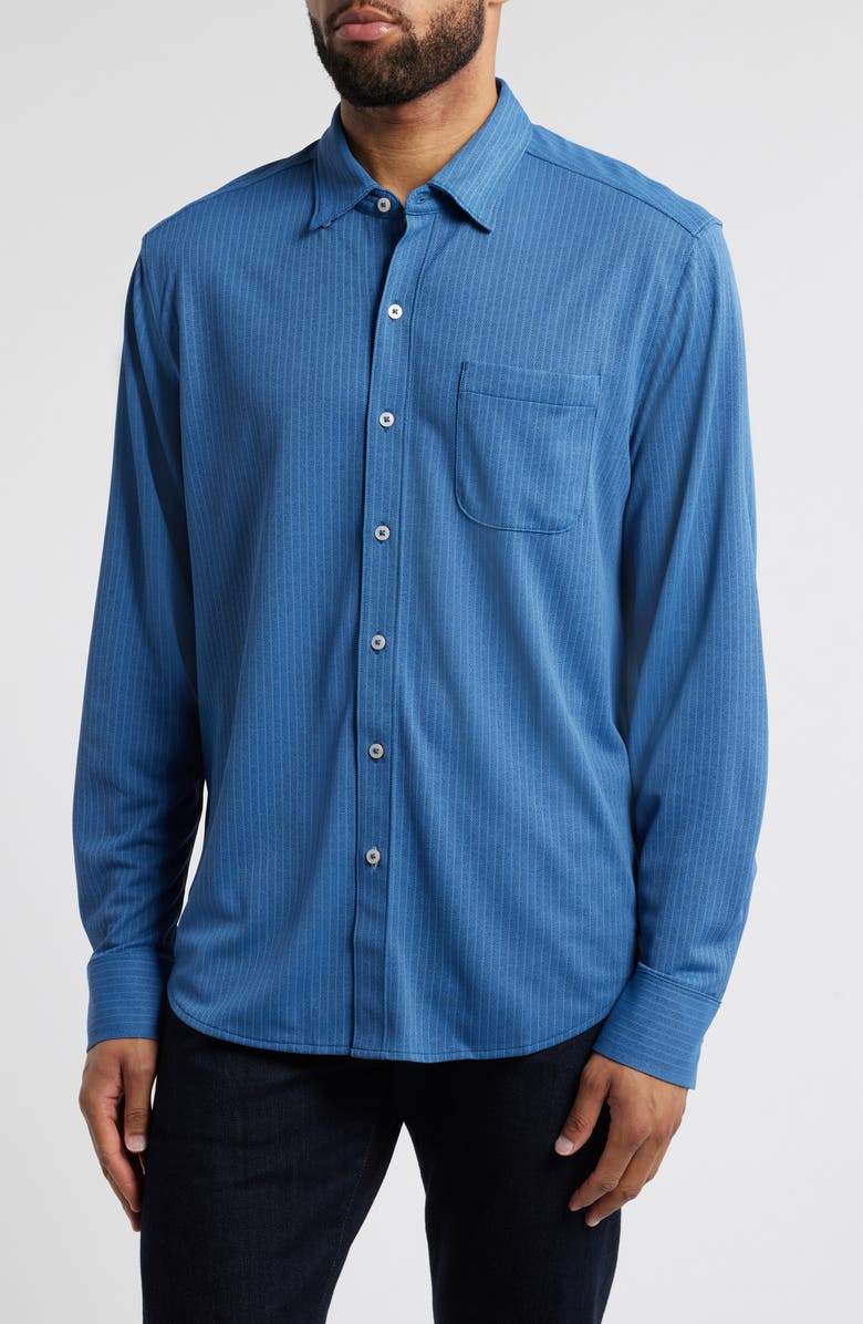 Tommy Bahama San Lucio Studio Stripe IslandZone<sup>®</sup> Button-Up Shirt, Main, color, 