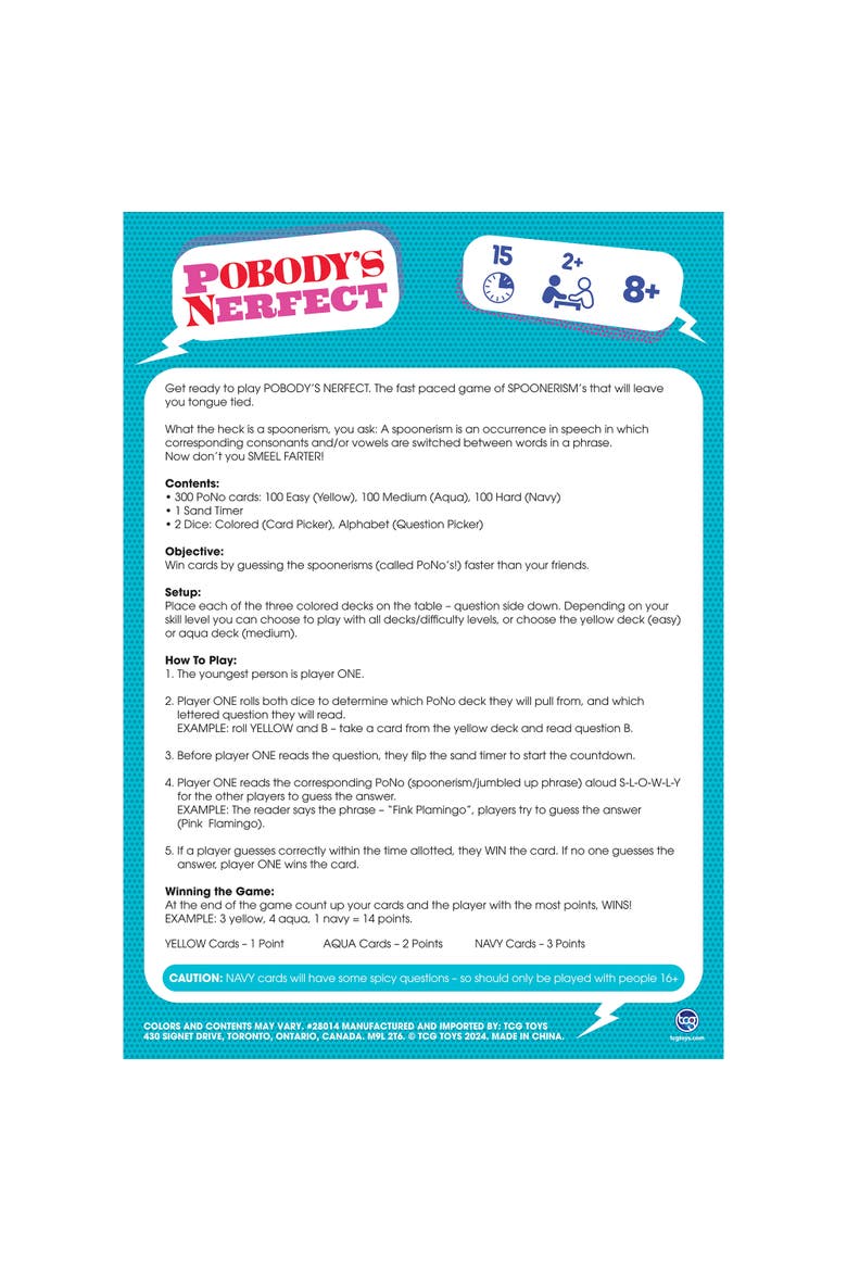 Pobody's Nerfect Game Party Game, 300 Cards, Ages 8+, Alternate, color, Multicolored