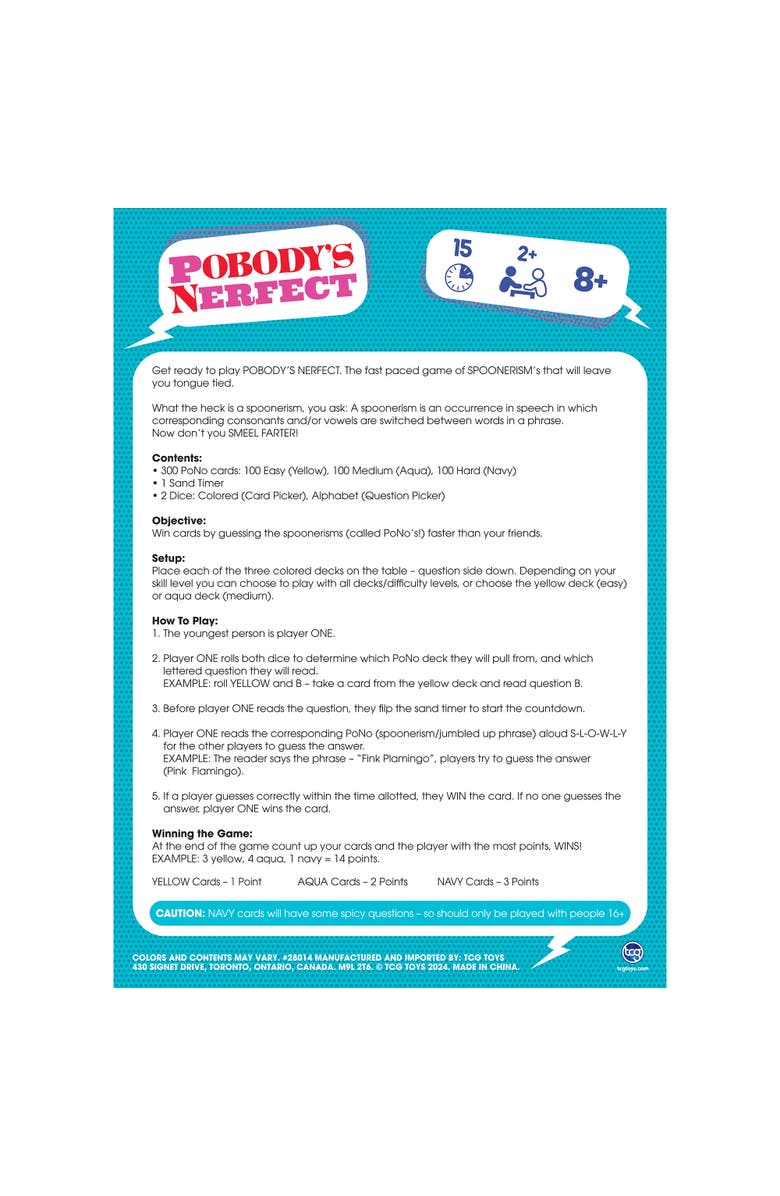 Longshore Pobody
s Nerfect Game Party Game, 300 Cards, Ages 8+, Alternate, color, Multicolored