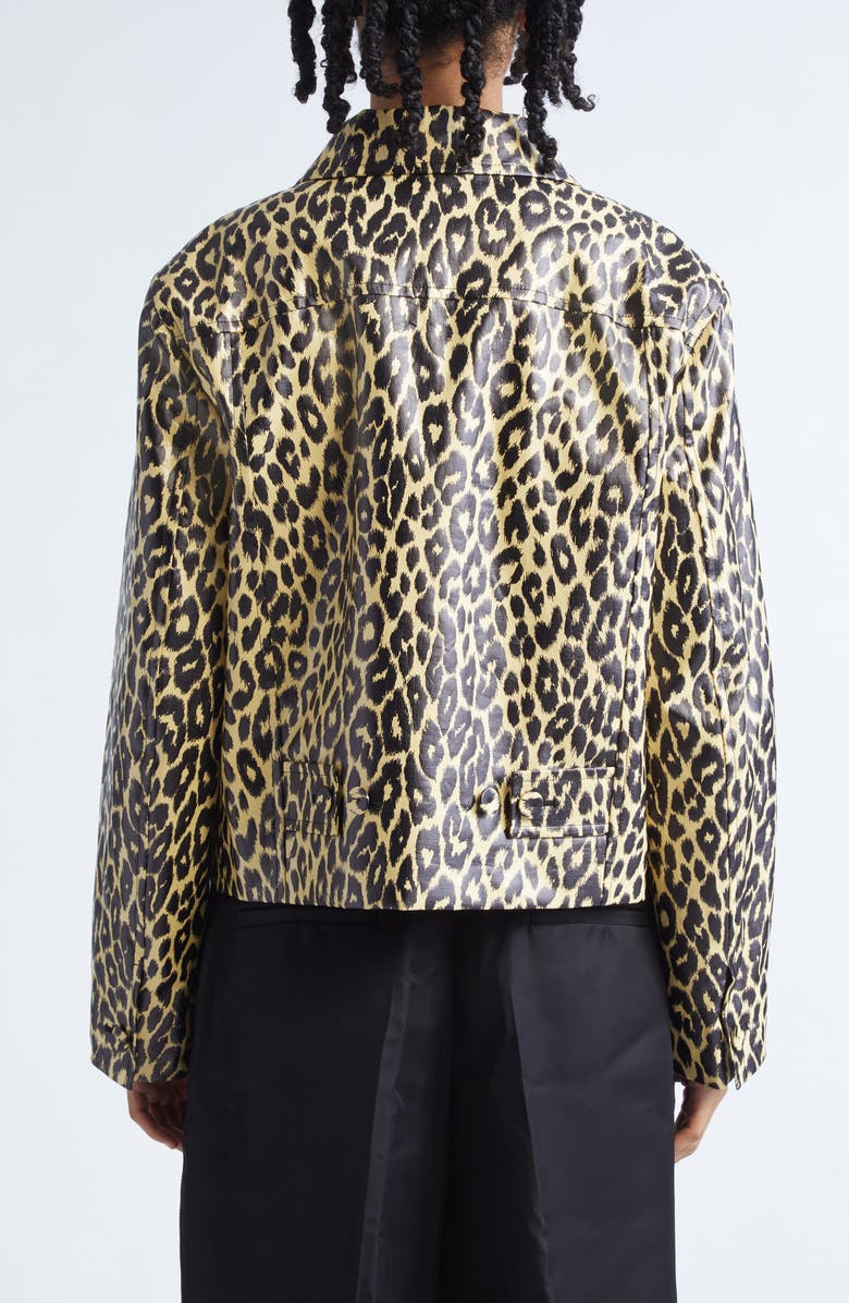 Jil Sander Leopard Print Coated Linen Crop Jacket, Alternate, color, Canvas Beige