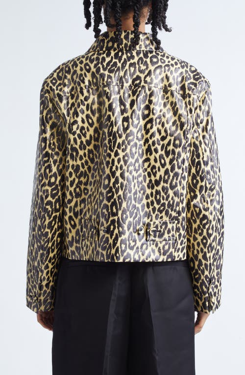 Jil Sander Leopard Print Coated Linen Crop Jacket In Animal Print