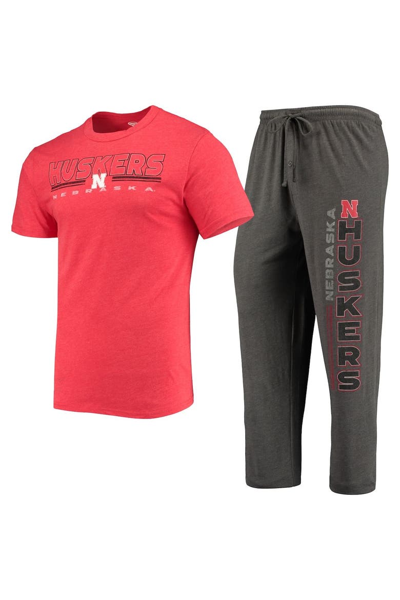 Men's Concepts Sport Heathered Charcoal/Scarlet Nebraska Huskers Meter T-Shirt & Pants Sleep Set, Main, color, Heather Charcoal