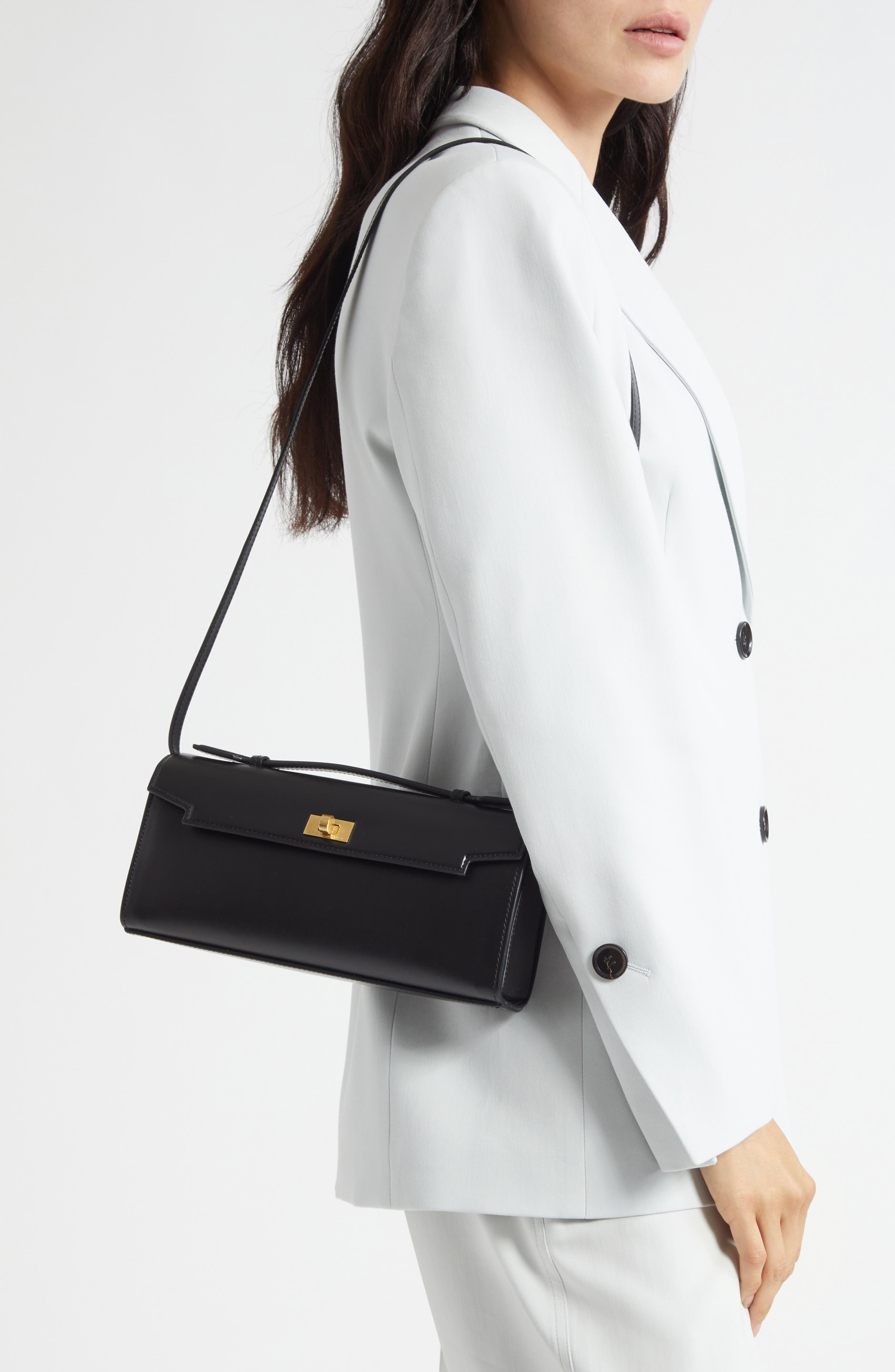 Anya Hindmarch Mortimer Leather Clutch, Alternate, color, Black