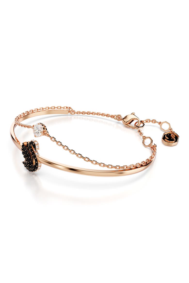 Crystal Swan Charm Bangle Bracelet, Alternate, color, BLACK/ ROSE GOLD