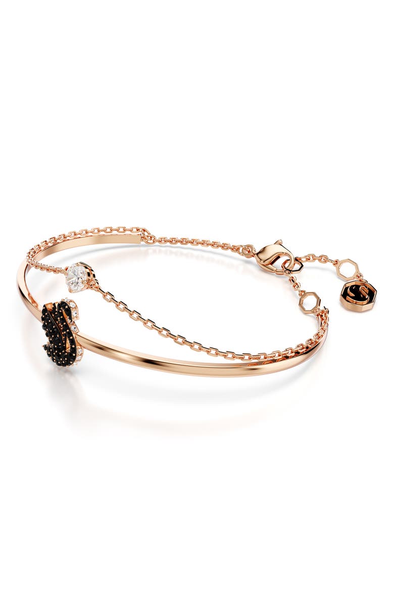 Swarovski Crystal Swan Charm Bangle Bracelet, Alternate, color, Black/ Rose Gold