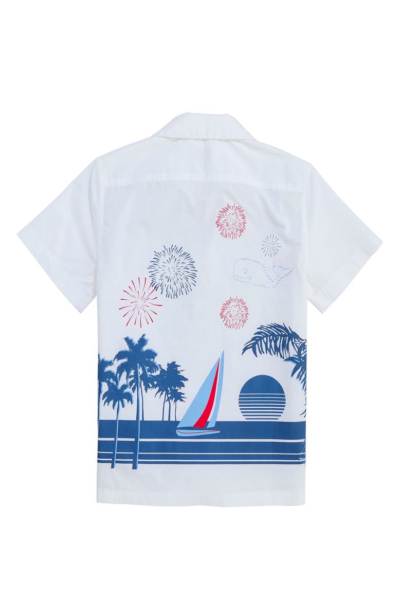 vineyard vines Kids' 4th of July Short Sleeve Cotton Button-Up Shirt, Alternate, color, White Cap