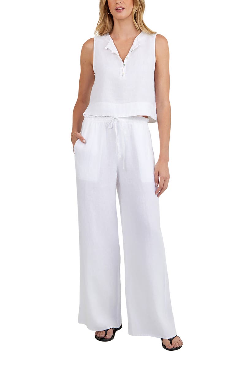 Bella Dahl Ruffle Waist Wide Leg Linen Pants, Alternate, color, White