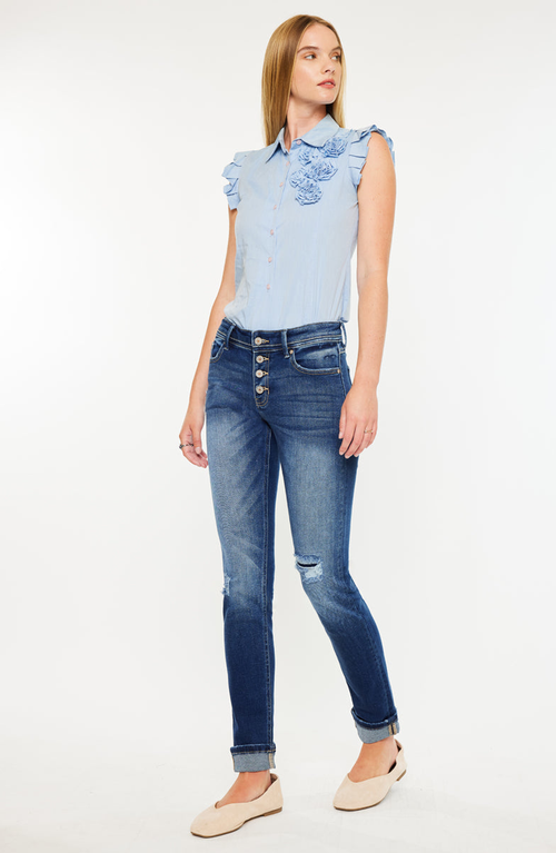 Kancan Eternity Mid Rise Slim Straight Leg Jeans In Blue