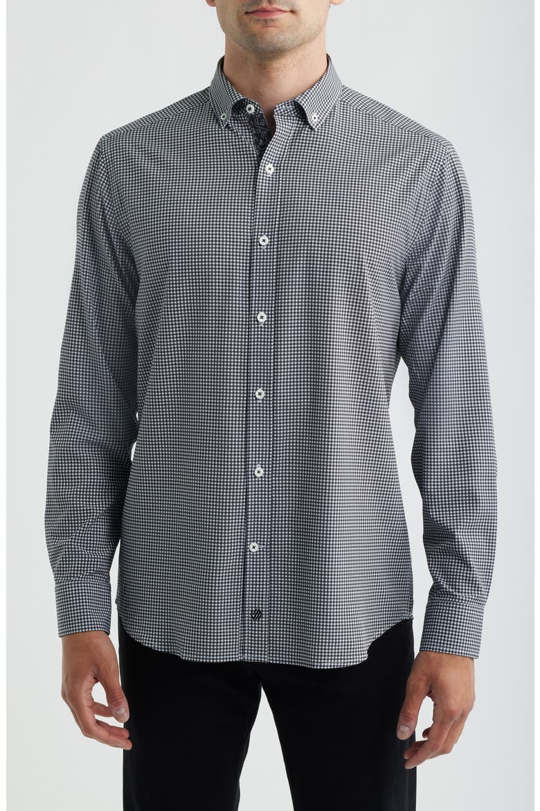 XC+™ Performance Game Day Gingham Button-Up Shirt, Main, color, BLACK