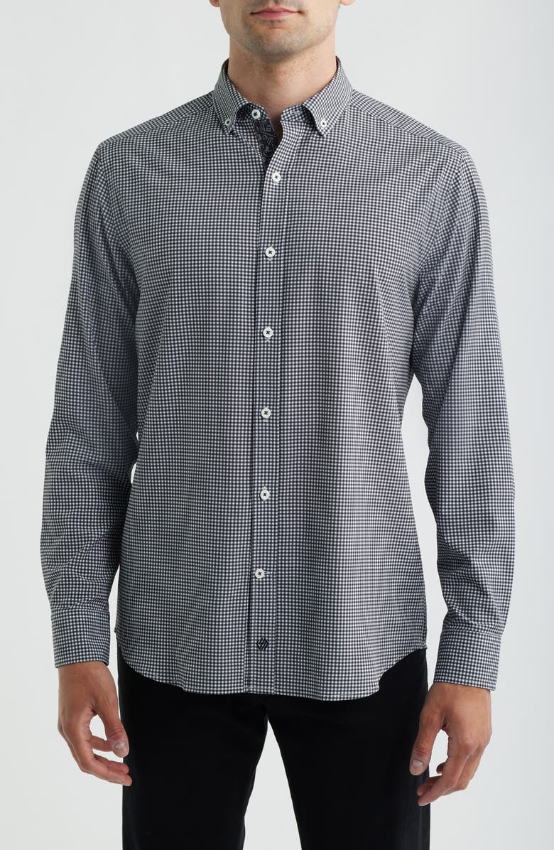 Johnston & Murphy XC+<sup>™</sup> Performance Game Day Gingham Button-Up Shirt, Main, color, Black