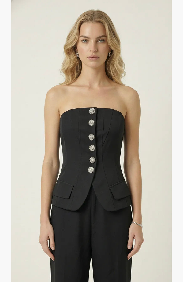 Modenaire Strapless Vest and Wide Leg Pant Set, Alternate, color, Black