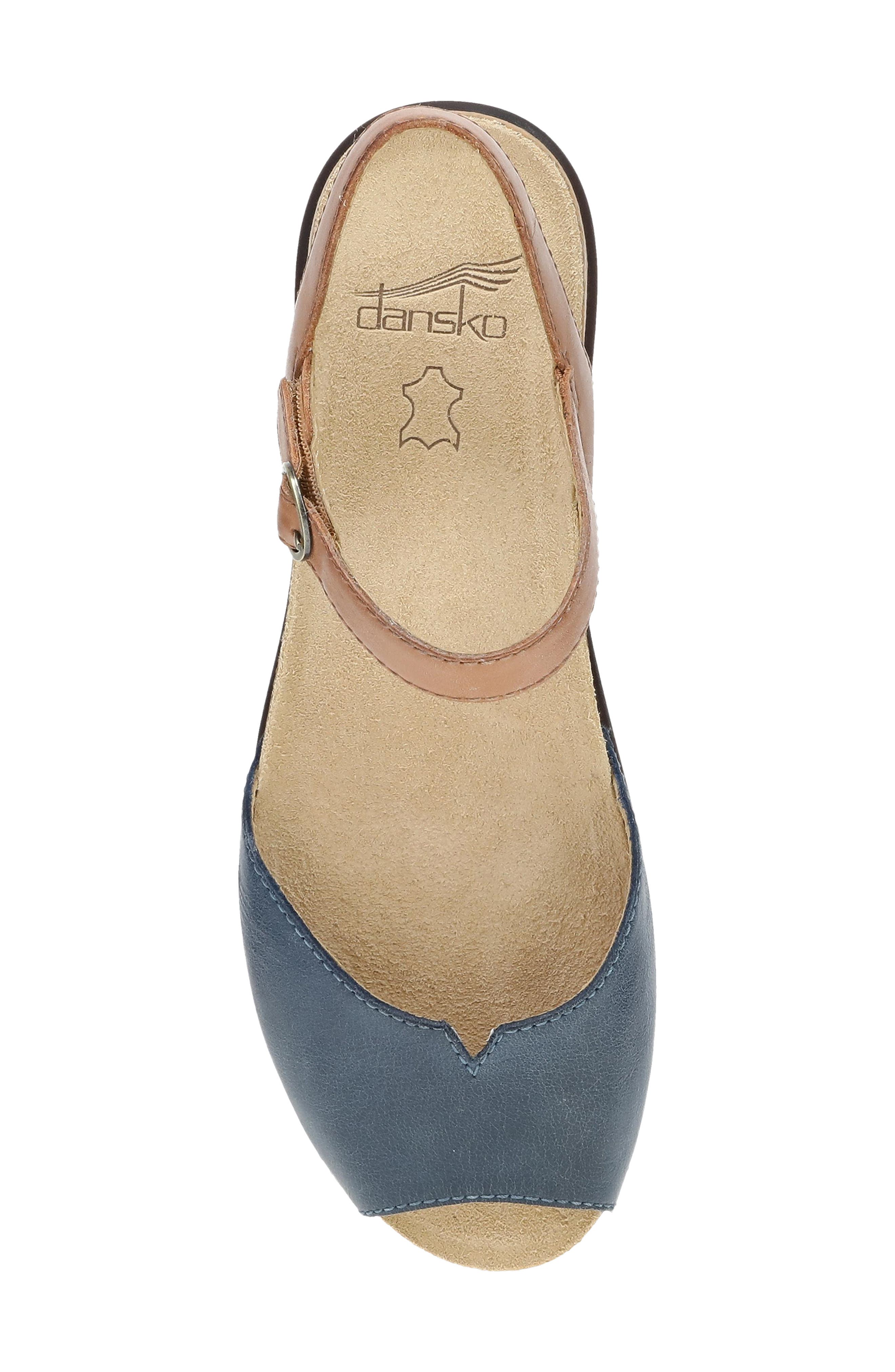 Cass Ankle Strap Peep Toe Wedge Sandal, Alternate, color, BLUE/ TAN