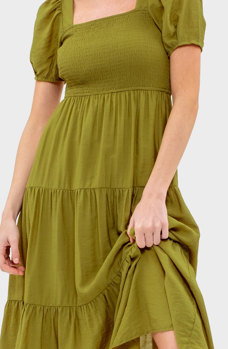 AUGUST SKY Puff Sleeve Tiered Midi Dress, Alternate, color, Kiwi