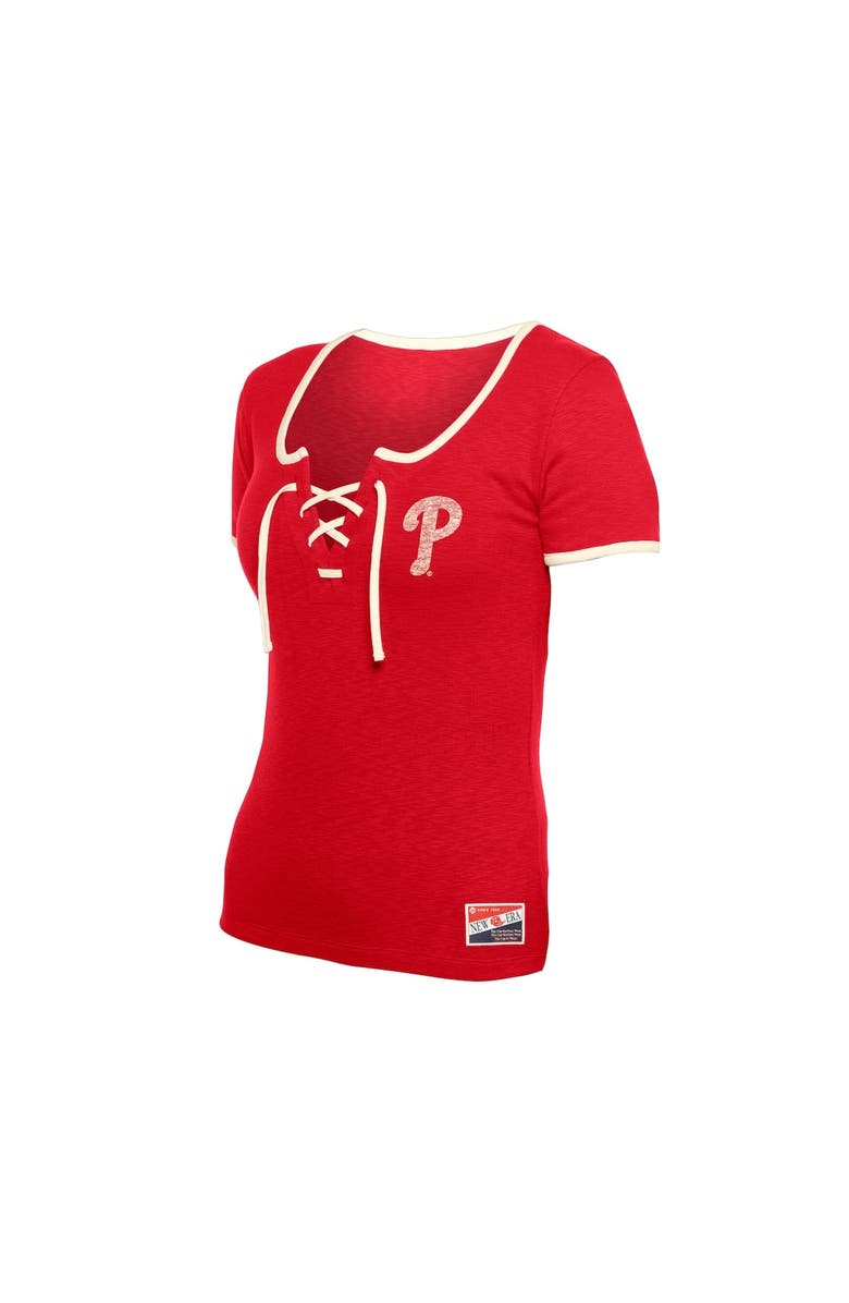 New Era Women's New Era Red Philadelphia Phillies Throwback Lace Up T-Shirt, Alternate, color, 