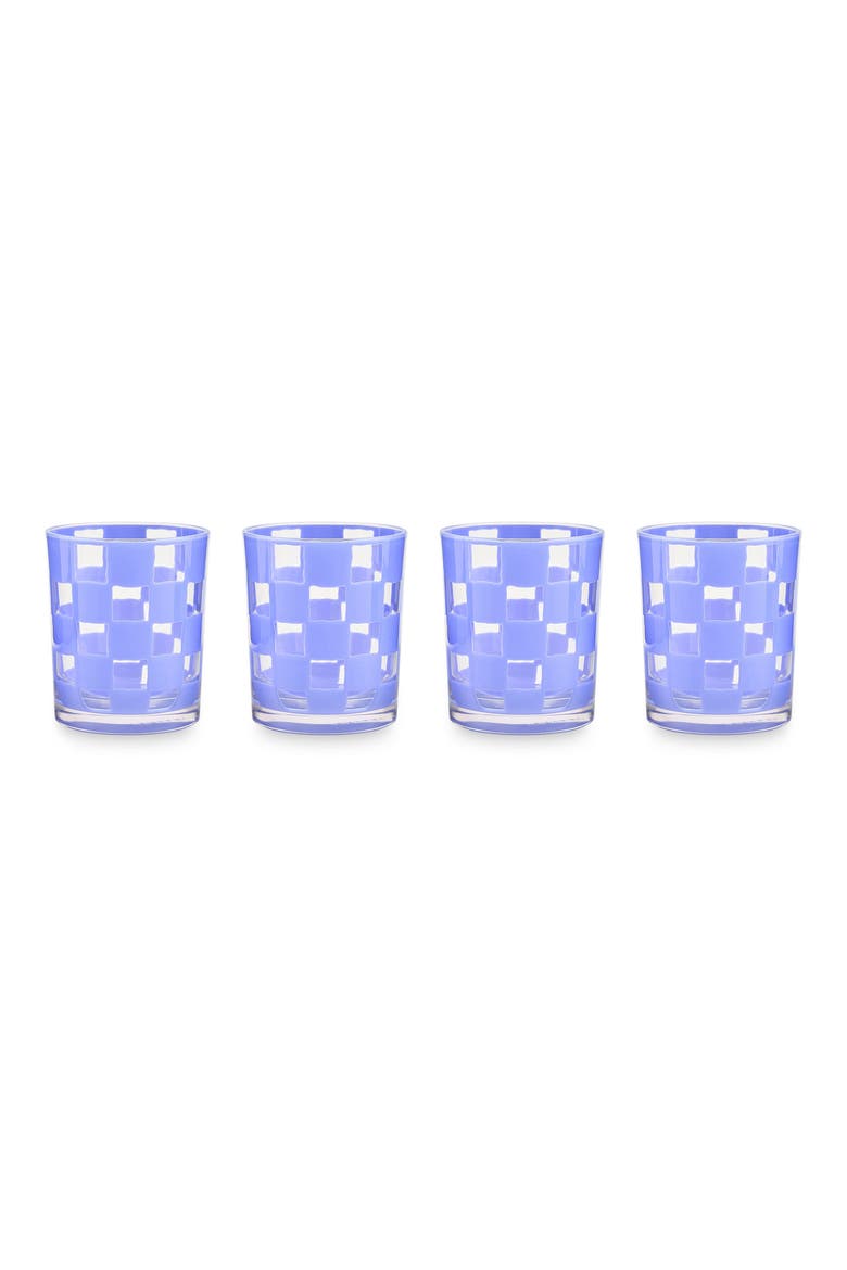 Set of 4 Blue Check Acrylic Tumblers, Main, color, BLUE