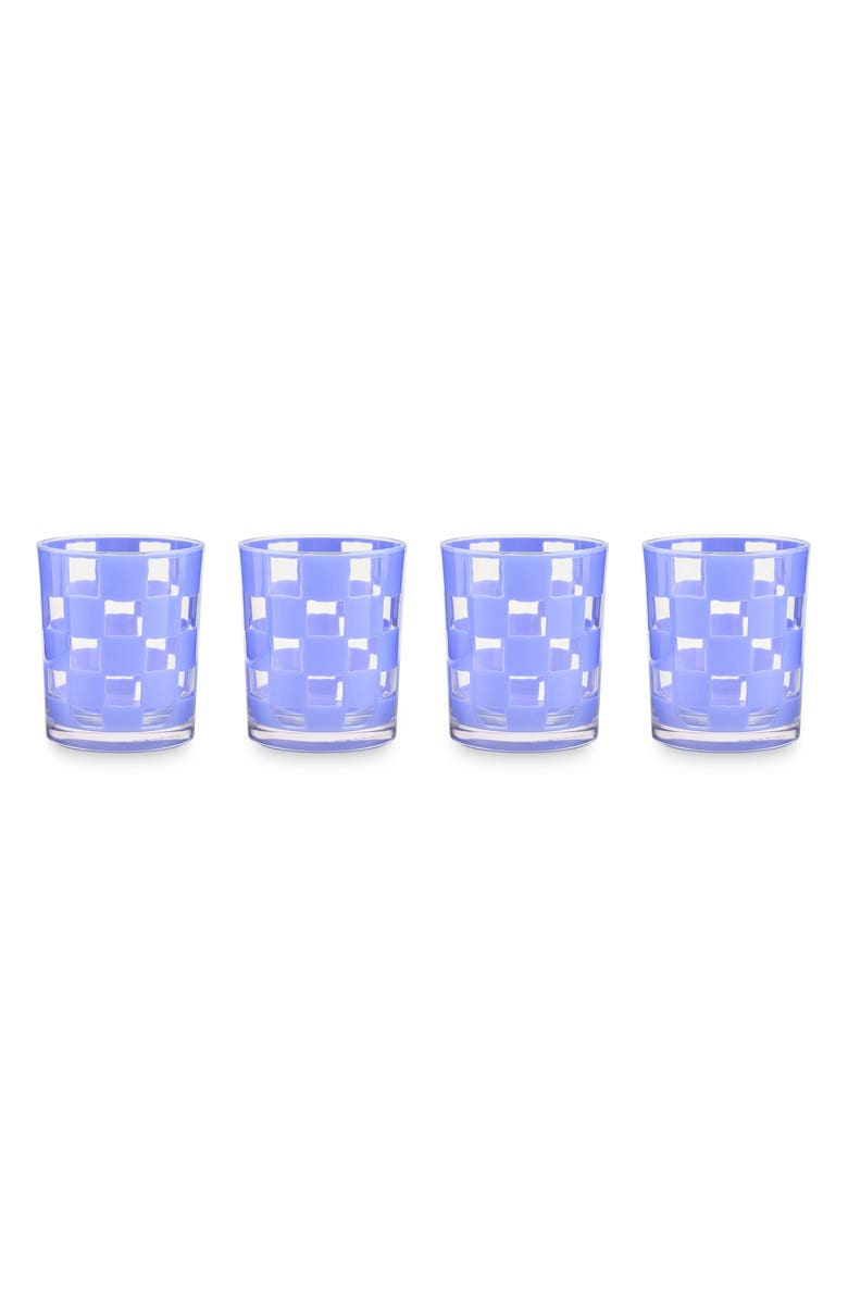 MACKENZIE CHILDS Set of 4 Blue Check Acrylic Tumblers, Main, color, Blue