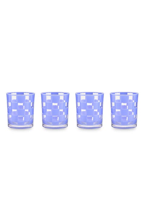 Set of 4 Blue Check Acrylic Tumblers