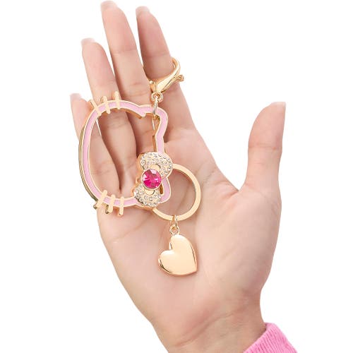 Hello Kitty Gold Outline Keychain With Red Bow And Heart In Gold