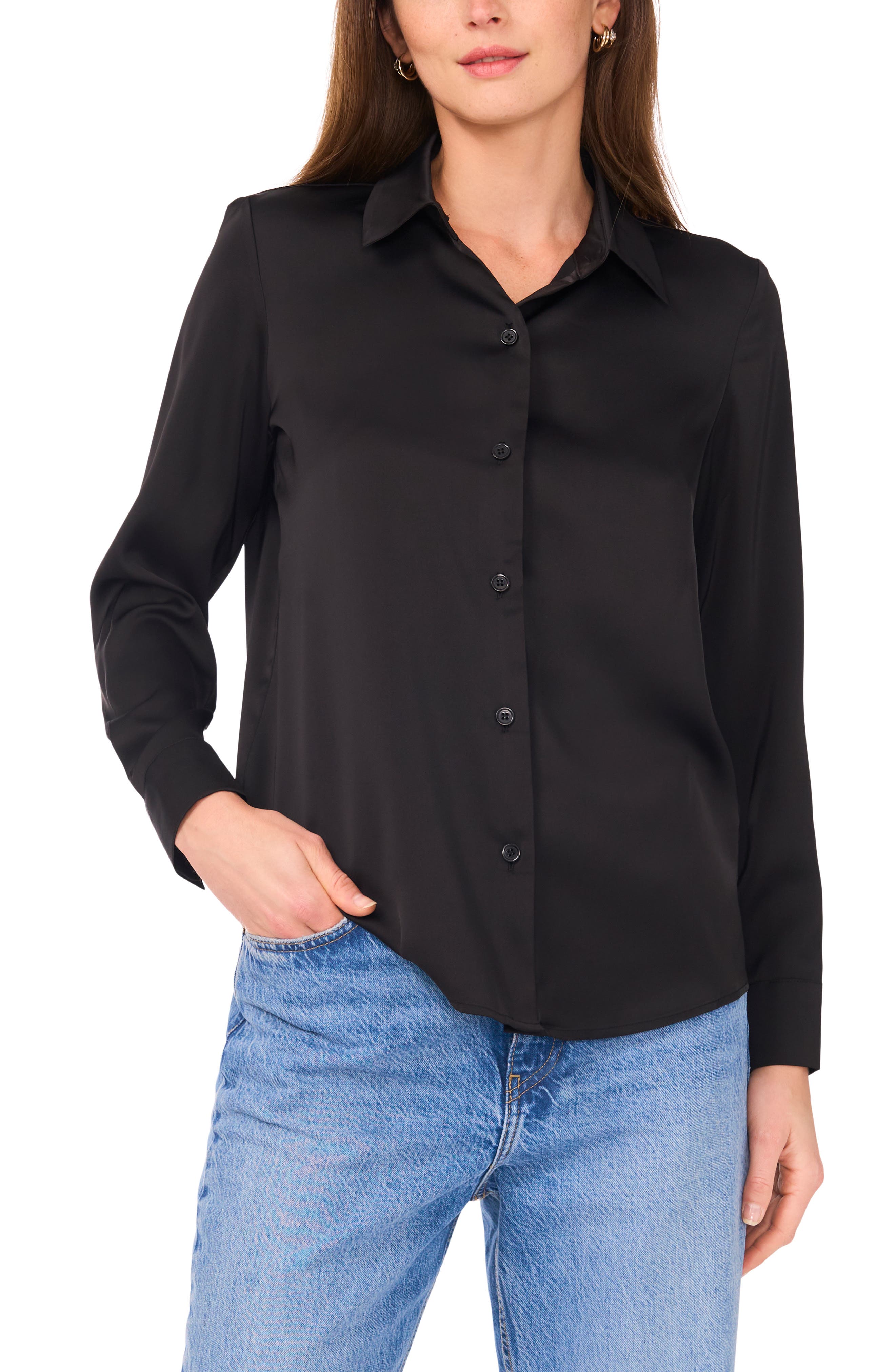 Vince Camuto Satin Long Sleeve Button-Up Shirt