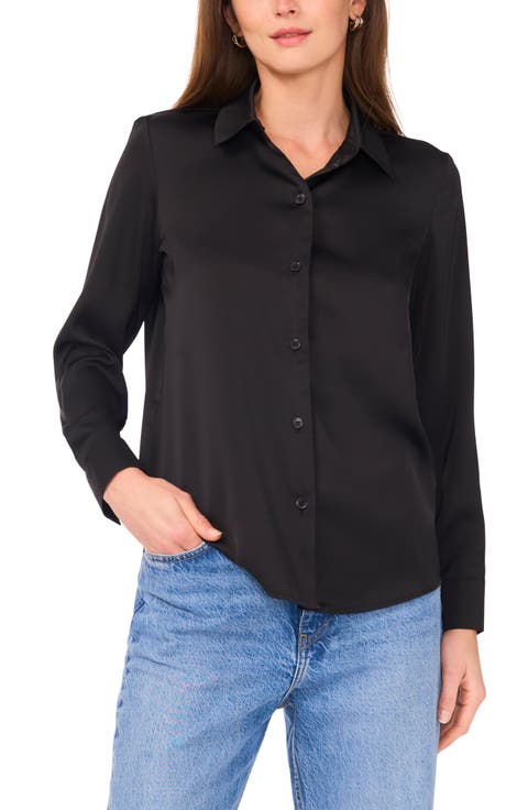 Satin Long Sleeve Button-Up Shirt