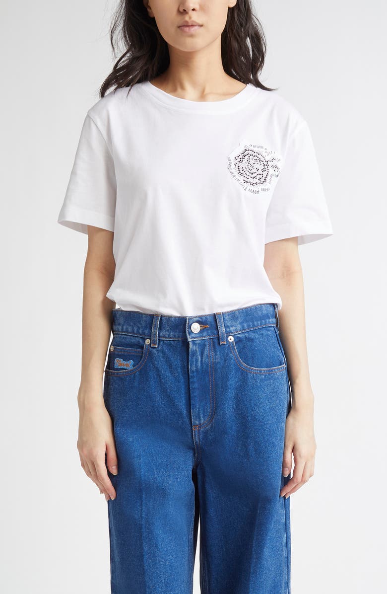 Marni Rhinestone Embellished Cotton T-Shirt, Main, color, 00W01 Lily White