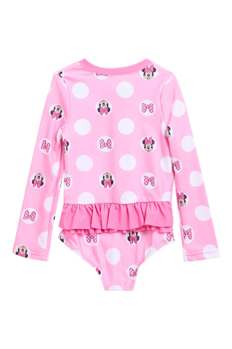 Kids' Minnie Mouse One-Piece Rashguard, Alternate, color, PINK/ WHITE