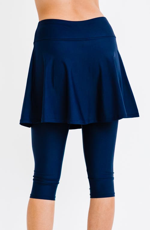 Calypsa Flared Swim Skort With Capri Leggings In Blue