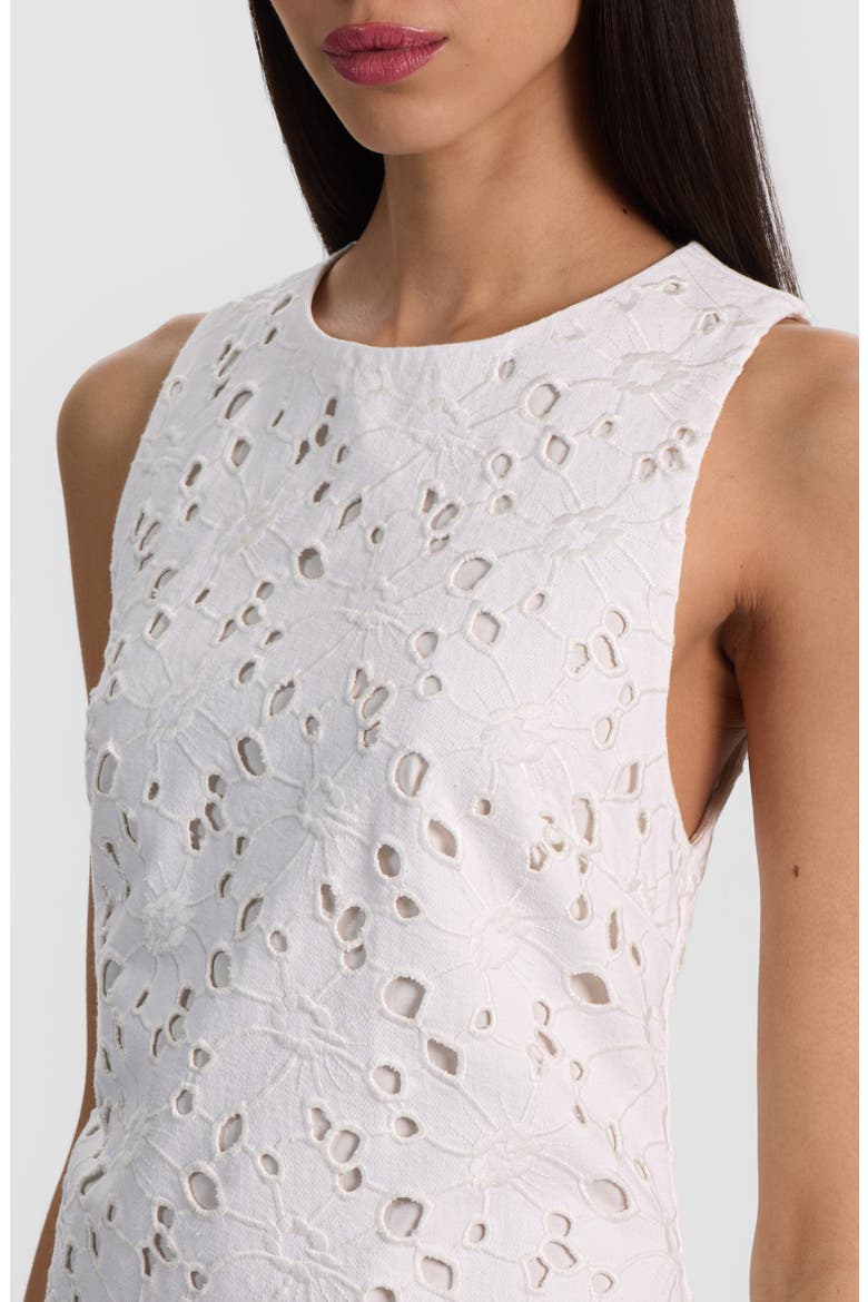 Clyde Eyelet Sleeveless Denim Shift Minidress, Alternate, color, OFF WHITE