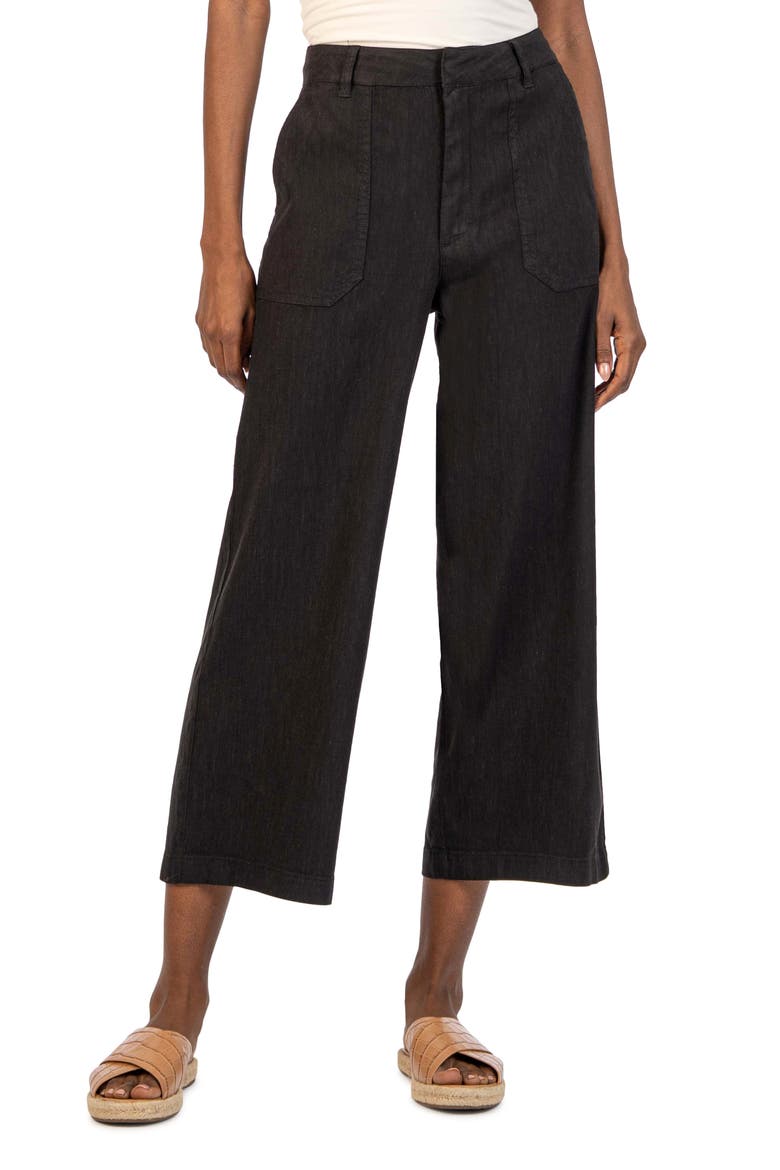 Topaz High Waist Crop Wide Leg Linen Blend Pants, Main, color, BLACK JM