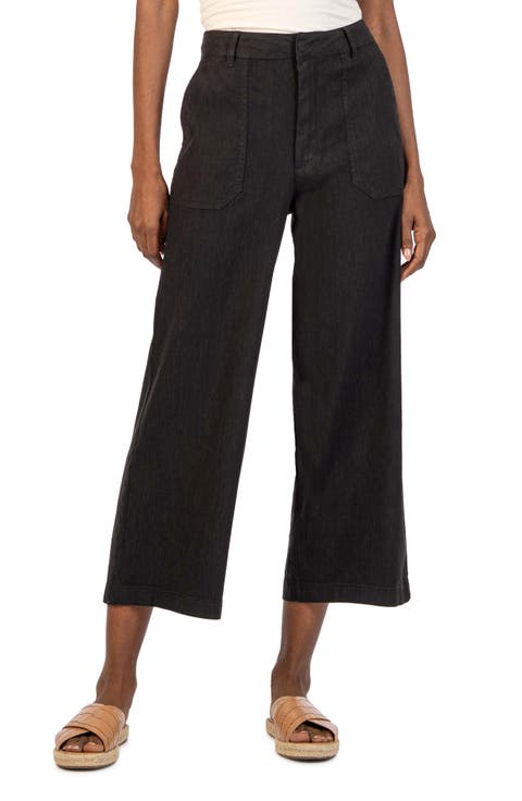 Topaz High Waist Crop Wide Leg Linen Blend Pants (Regular & Petite)
