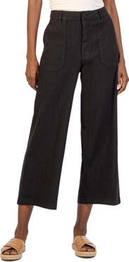 KUT from the Kloth Topaz High Waist Crop Wide Leg Linen Blend Pants