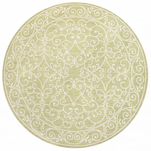 Jonathan Y Charleston Vintage Filigree Textured Weave Indoor/outdoor Round Area Rug In Green/cream