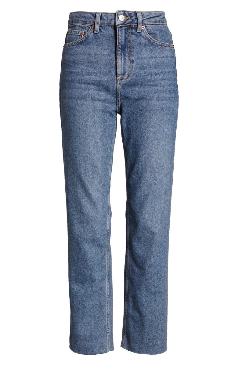 Topshop High Waist Raw Hem Jeans, Alternate, color, 