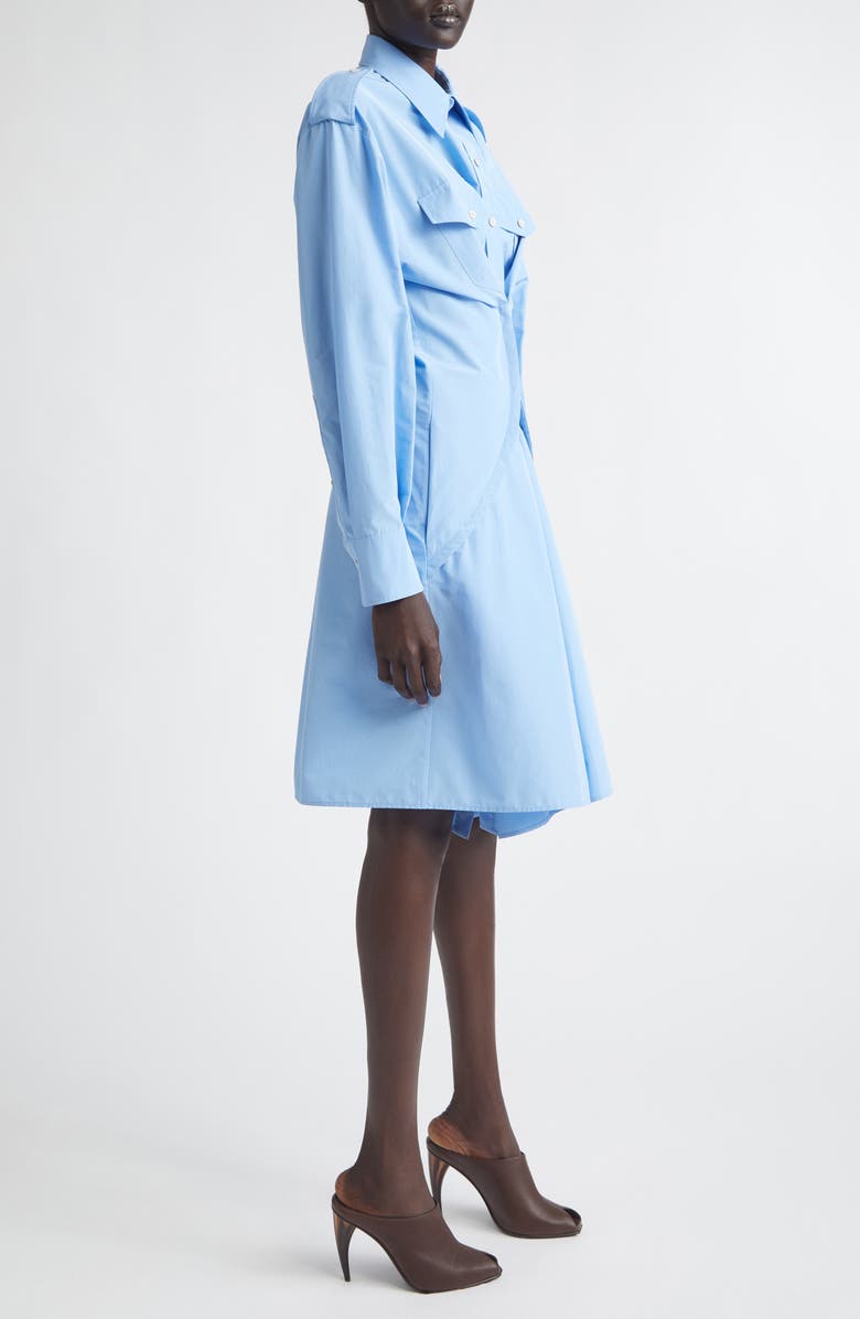 McQueen Long Sleeve Gathered Cotton Blend Shirtdress, Alternate, color, Sky Blue