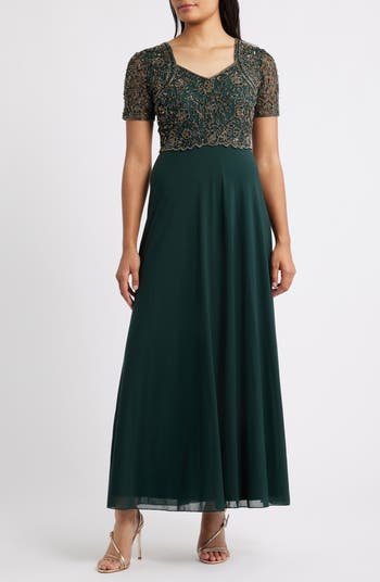 Pisarro Nights Women's Beaded Bodice A-Line Gown - Black - Gowns