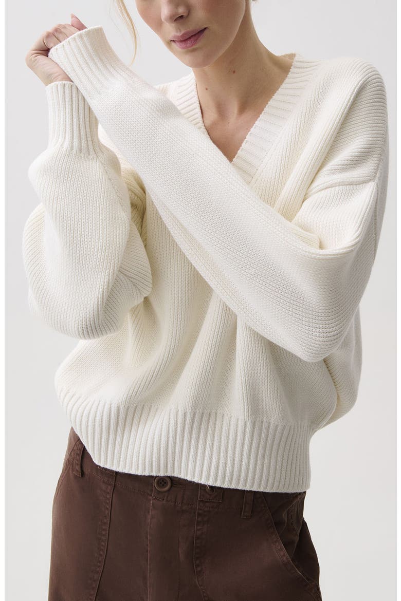 Nika Cotton V-Neck Sweater, Main, color, WHITE