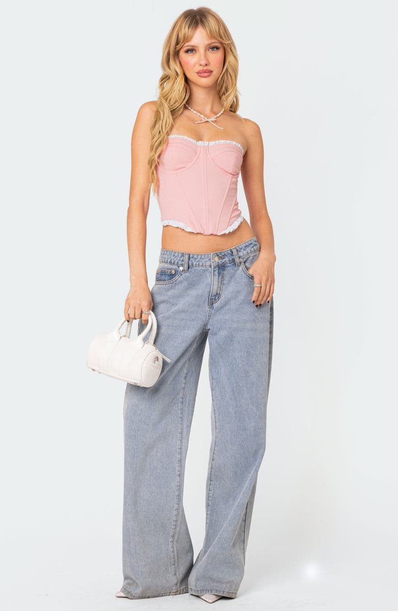 EDIKTED Tempting Texture Ruffle Hem Corset Top, Alternate, color,