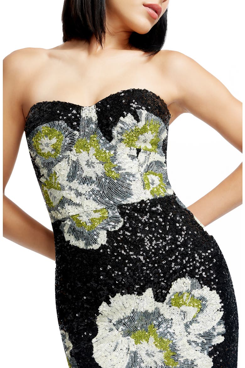 Vada Floral Sequin Strapless Gown, Alternate, color, BLACK MULTI