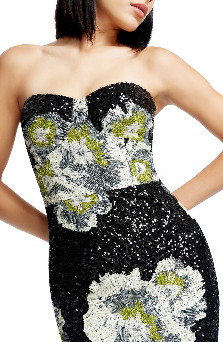 Dress the Population Vada Floral Sequin Strapless Gown, Alternate, color, Black Multi