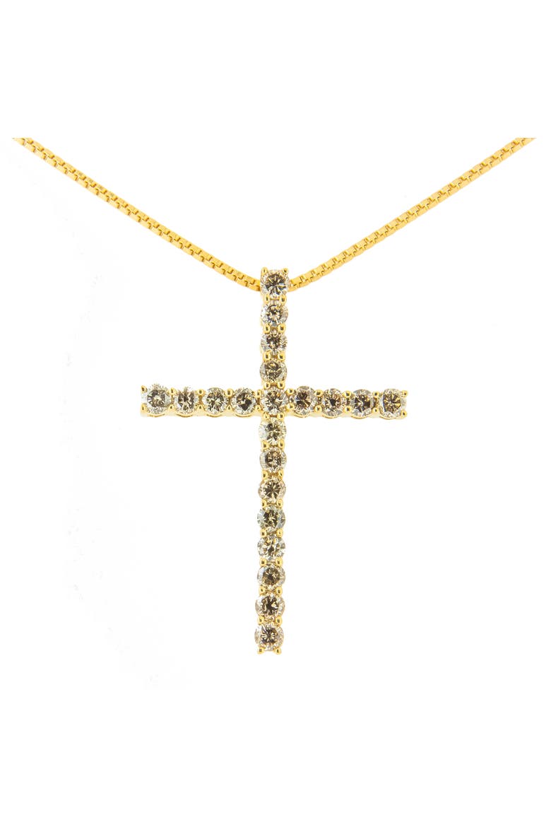 Silver 1.0 Cttw Champagne Diamond Gold Cross Pendant Necklace for Women- 18 inch, Main, color, Yellow Gold over Silver