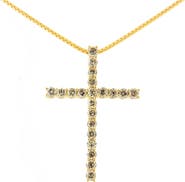 Haus of Brilliance Silver 1.0 Cttw Champagne Diamond Gold Cross Pendant Necklace for Women- 18 inch