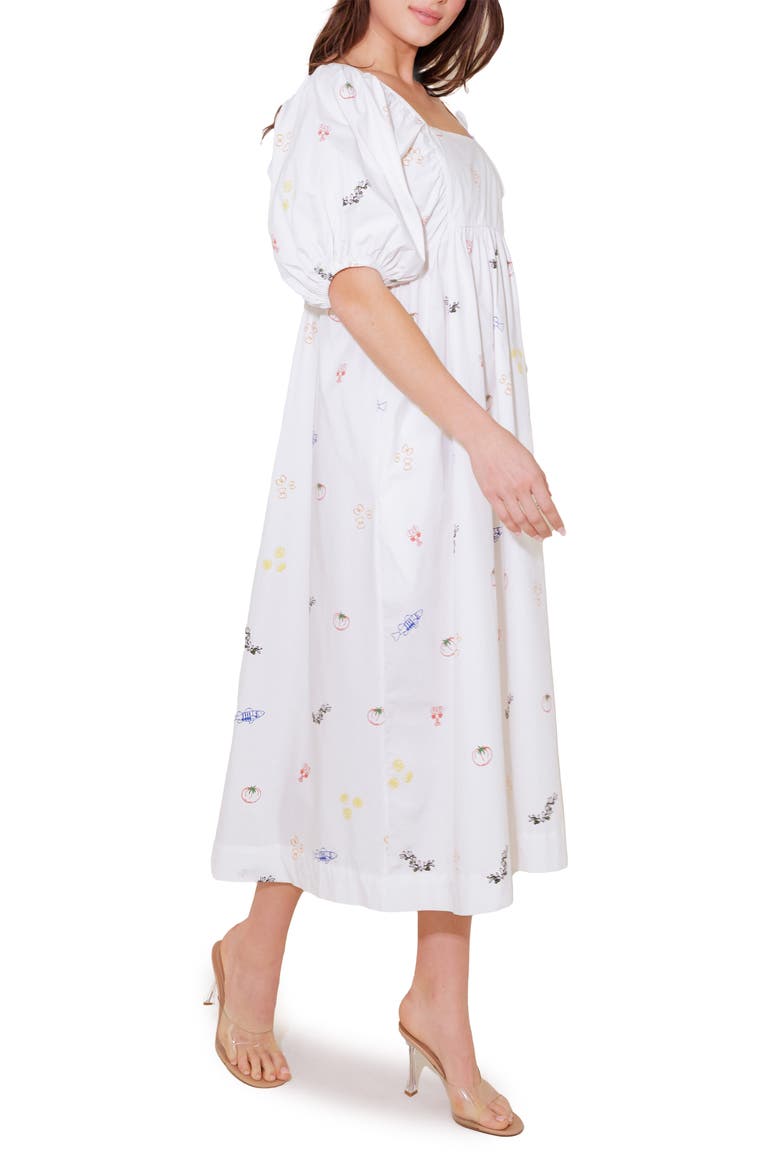 Print Puff Sleeve Midi Dress, Alternate, color, WHITE
