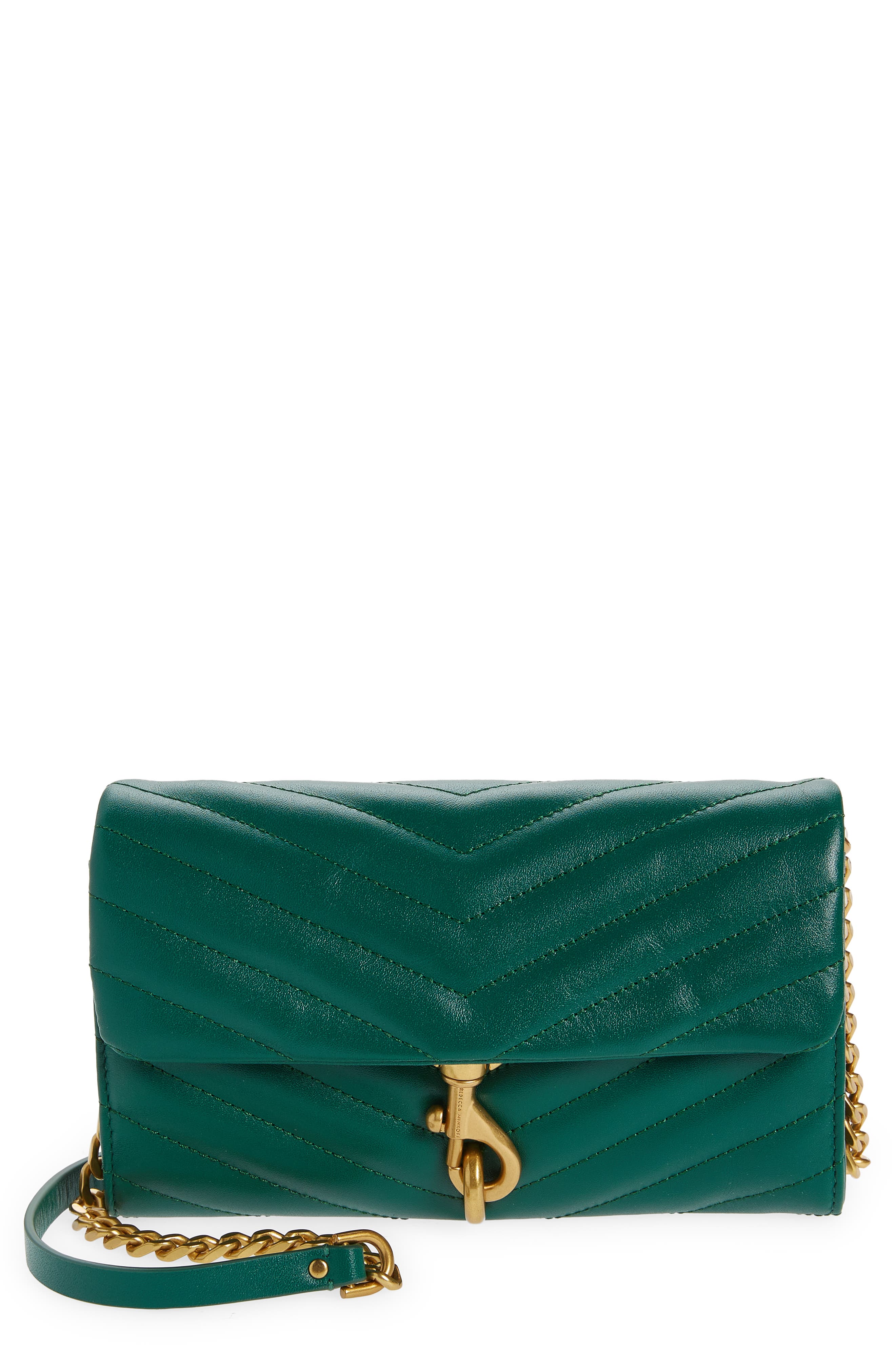 Edie Quilted Leather Wallet on a Chain, Main, color, EMERALD