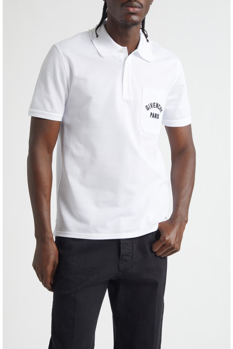 Embroidered Logo Pocket Cotton Piqué Polo, Main, color, WHITE