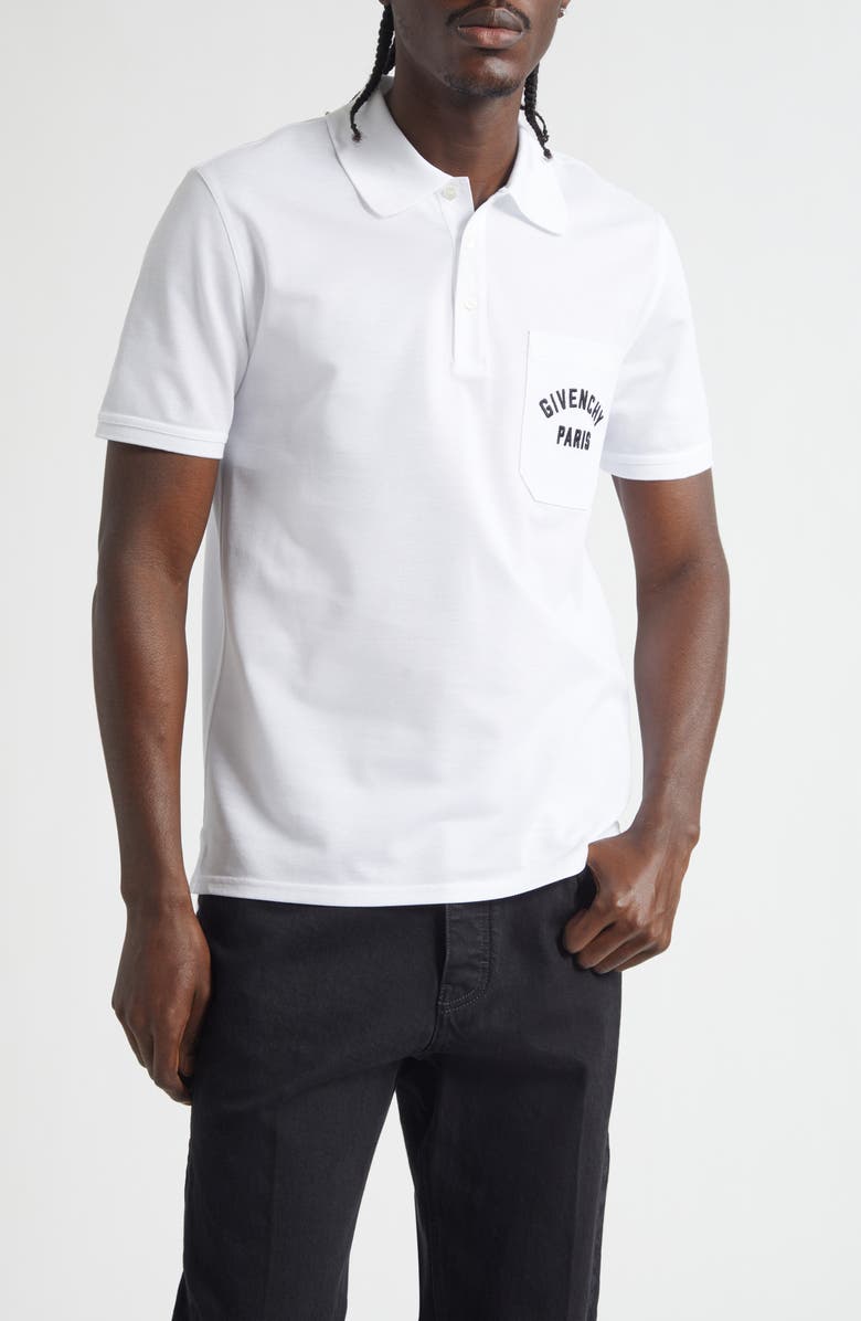 Givenchy Embroidered Logo Pocket Cotton Piqué Polo, Main, color, White