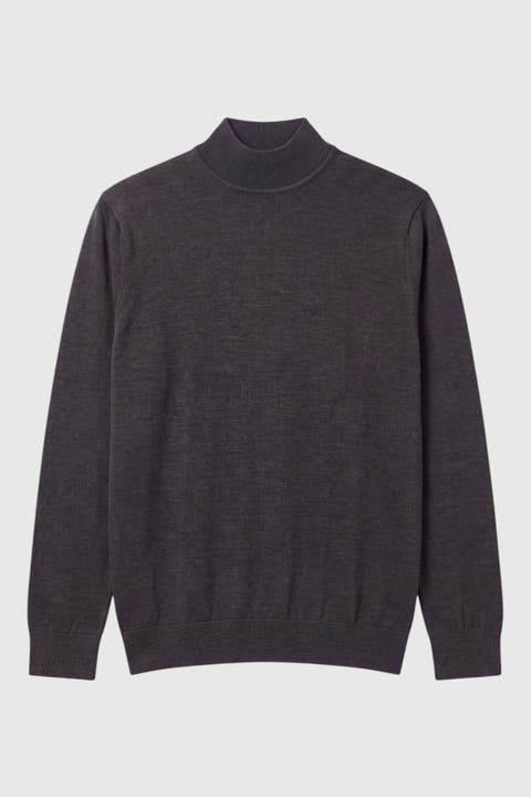 Men's Wool Solid Mock Neck Sweater