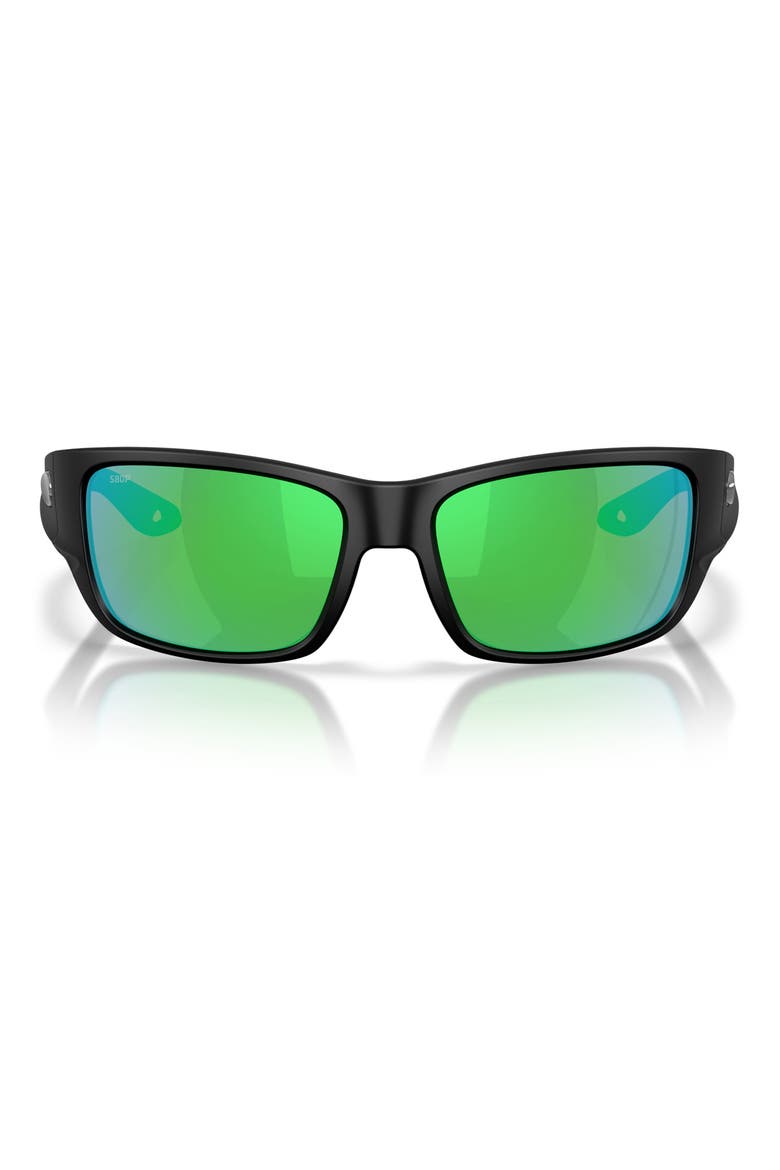 Schoolie 56mm Polarized Mirrored Rectangular Sunglasses, Main, color, BLACK / GREEN MIRROR