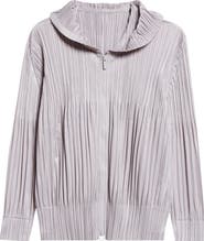 Pleats Please Issey Miyake Pleated Zip Front Hoodie